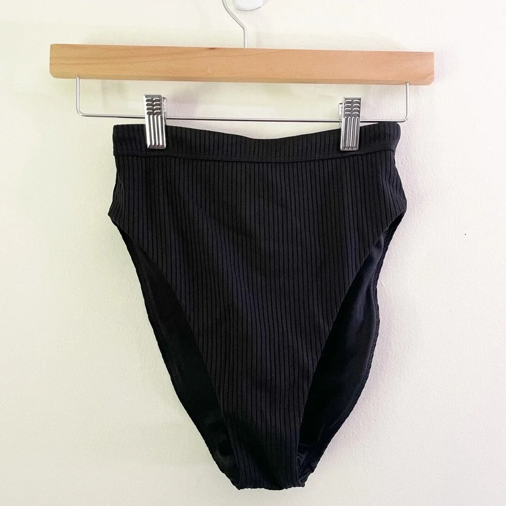 Madewell Ribbed High Rise Bikini Bottom Black Size‎ XS Beach Minimalist NP216